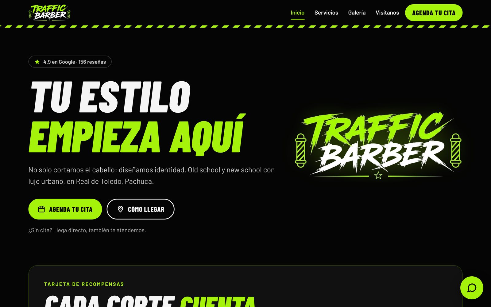 Página de inicio de Traffic Barber en computadora